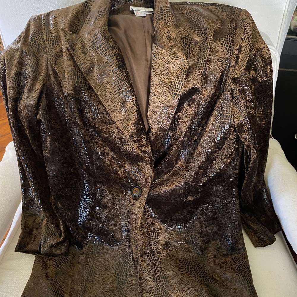 Joseph Ribkoff Shimmery Brown Snake-Print Blazer Jacket
